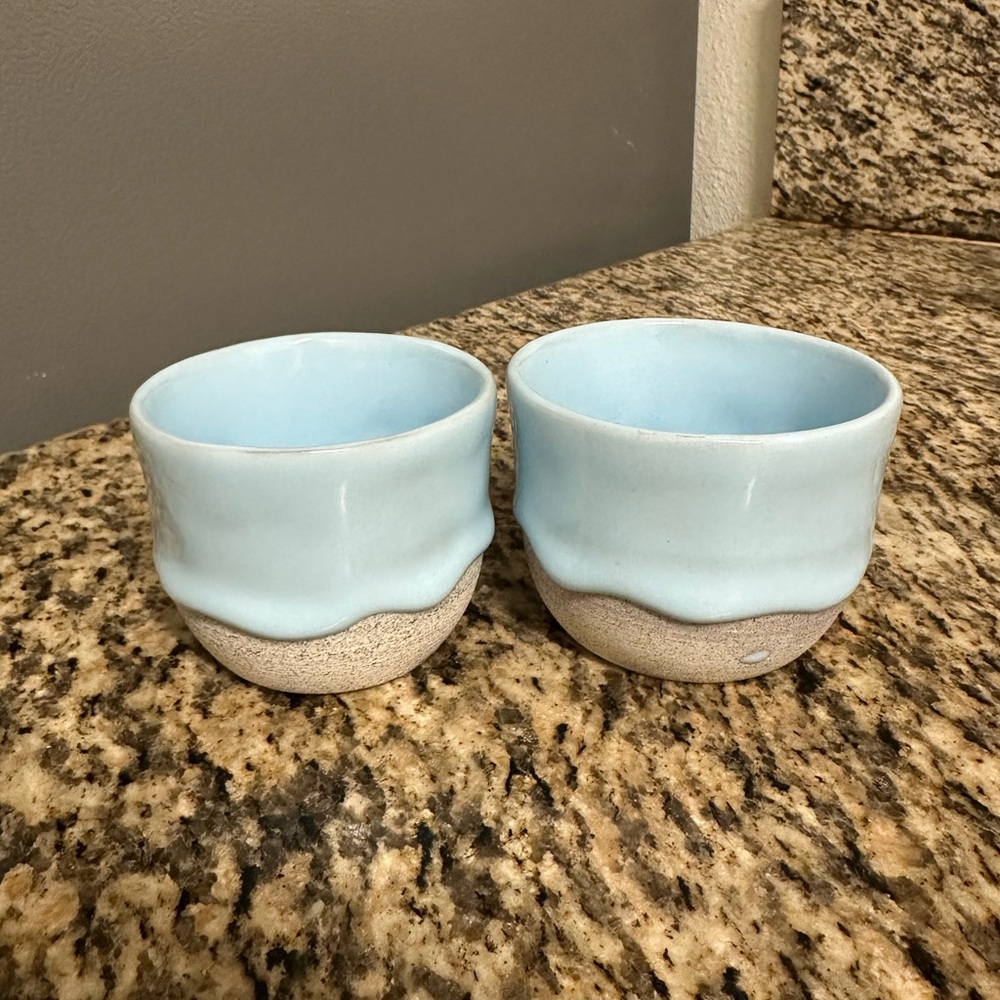 Drippy Pots Bundle of 2 Ceramic Drippy Glazed Cups / Mugs in Powder Blue